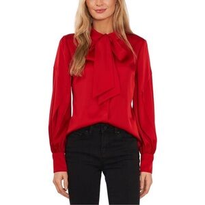 CeCe Tie Neck Collar Button Front Blouse
